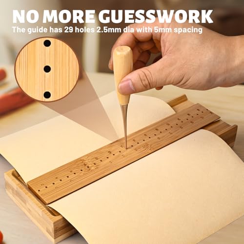 Bamboo Book Binding Kits,Bookbinding Kit for Signature Punching Tools, Bookbinding Punch Guide Supplies with Piercing Awl, Waxed Thread, Needles and Binder Clips, Scissor