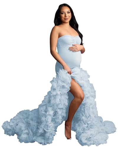blue mermaid maternity dress Sky Blue Maternity Dress for Photoshoot Tulle Robes Puffy Ruffles Mermaid  Bridal Lingerie Pregnant Bathgown Baby Shower Dress XL at Amazon Women's  Clothing store