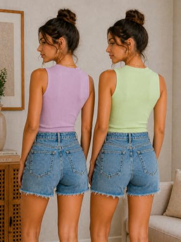 Image of Toochki Tops for Women Crop Top for Women's Tank Activewear Tee Casual Sports Cotton High Neck Camisole Pack of Two (2)
