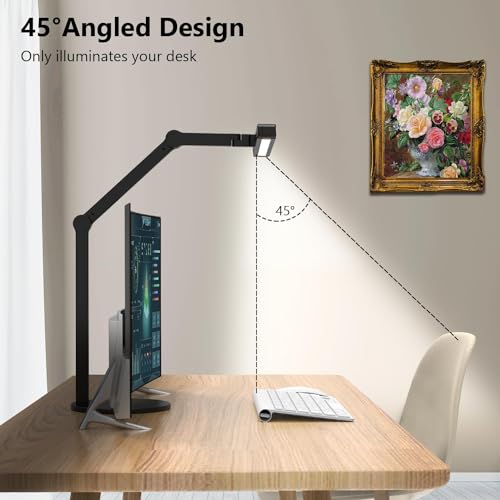 Image of Micomlan Aluminium WIAONE Architect Desk Lamp with Atmosphere Lighting, Led Desk Light with Base,24W Bright Auto Dimming with Rotatable Swing Arm for Workbench Computer (Black(with Base)(28 Inch))