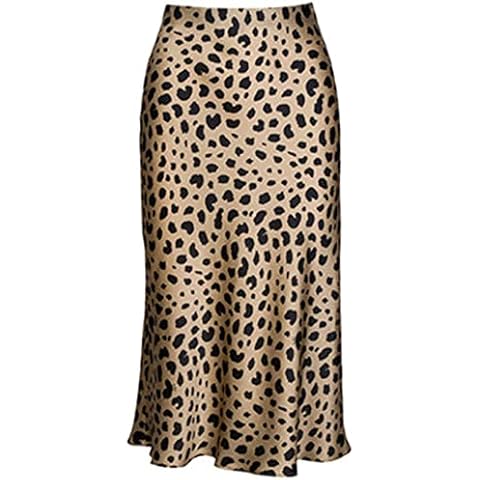 Women's Leopard Midi Skirt Hidden Elastic Waist Casual Leopard Skirt Midi Skirt Skirt, leopard, L Cover
