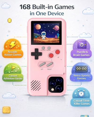 image for Chu9 Game Phone Case, 168 Built-in Small Video Games, Pink, Compatible