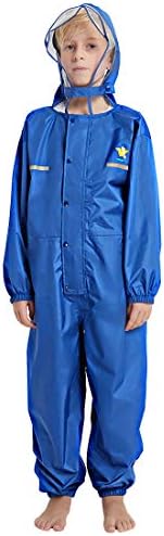 Kids Hooded Rainsuit Waterproof Coverall Toddler Rain Wear for Boys and Girs 2-12 Years Old Blue XL