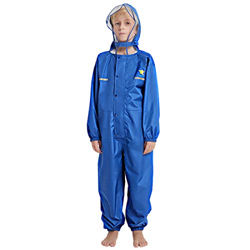 Kids Hooded Rainsuit Waterproof Coverall Toddler Rain Wear For Boys And Girs 2-12 Years Old Blue Xl #TOP2