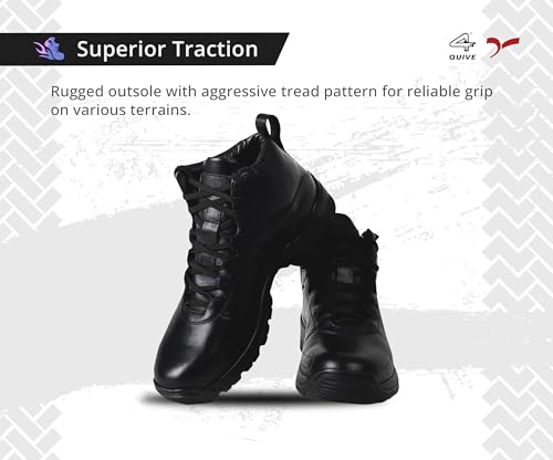 4 WITH QUIVE Sega combat CO-7 Black Boots Men lace up Leather Comfortable, Tactical Boots For Work & Security Slip Resistant (Black, UK Footwear Size System, Adult, Men, Numeric, Medium, 9) - Image 2