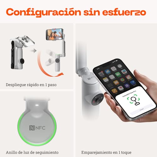 Insta360 Flow Pro Paquete Estándar – Gimbal estabilizador de teléfono impulsado por IA, Seguimiento 360º Infinito, estabilización de 3 Ejes, trípode Incorporado, portátil y Plegable 4