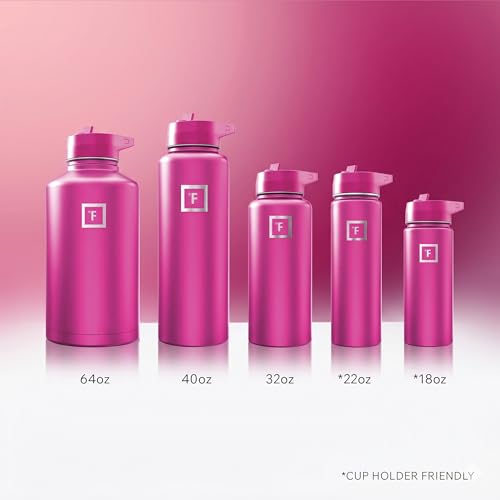 Image of IRON FLASK Camping & Hiking Hydration Flask with Straw, Wide Mouth Insulated Stainless Steel Sports Water Bottle - Pink Tulip 64 oz - Straw (1 Lid)