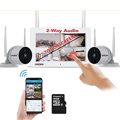 EverGrow 2x1080p Cameras 2-Way Audio Wireless Security Camera System 7â€ Touchscreen Monitor SD Card (CAM-WIFI-SCREEN7-1)