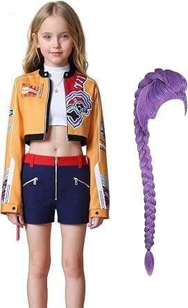 4 Piezas Hunters Anime Pop Singers Cosplay Disfraces Uniforme Conjunto Completo Halloween Carnaval Fiesta Uniforme para Niñas (Chaqueta+Top+Pantalones Cortos+Peluca)