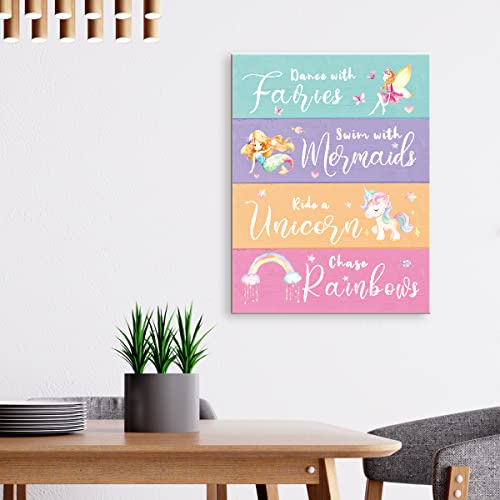 Colorful Dance With Fairies Swim Fairies Themed Canvas Prints Framed Wall Art Painting Ready To Hang For Kids Teens Girls Nursery Home Bedroom Play Room Wall Decor-12 X 15 Inches #TOP2