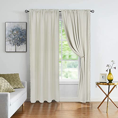 Blackout Curtains Ivory Pom Pom Curtains For Bedroom 84 Inch Thermal Insulated Room Darkening Curtain Panels Rod/Pole Pocket Window Drapes For Living Room Nursery (52 X 84 Inch, 2 Panels) #TOP1