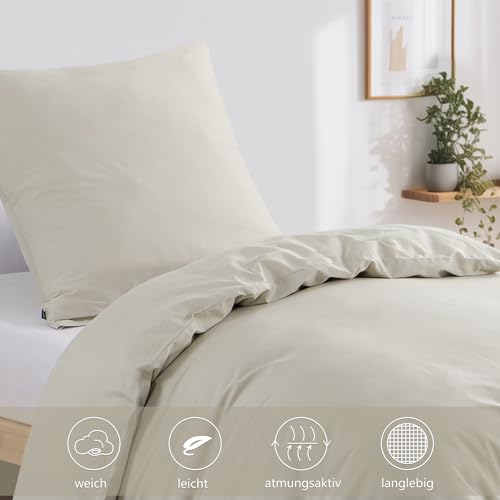RUIKASI Bettwäsche 155x220 Baumwolle Beige - Baumwolle Bettwäsche-Sets 155x220cm 2teilig mit Reißverschluss, Baumwollbettwäsche Set Cotton… – Ansicht 3