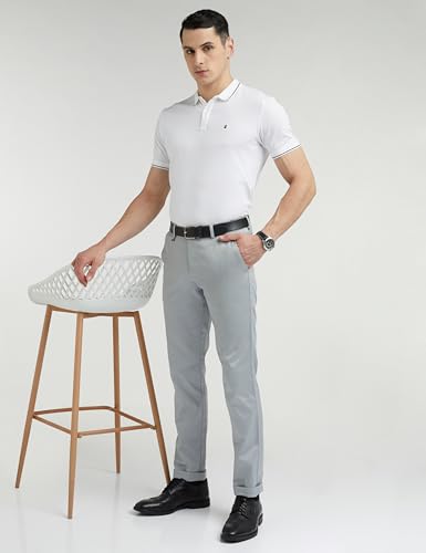 Image of Van Heusen Men's Regular Fit Mid Rise Textured Cotton Formal Trouser