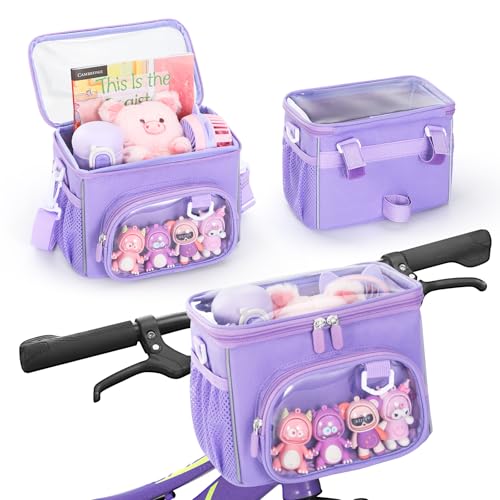 Jaffzora Kids Bike Basket, Front Frame Handlebar Bag for Toddler Scooter Tricycle Bicycle, Cute Small Fabric Bicycle Basket for Boys & Girls, Purple