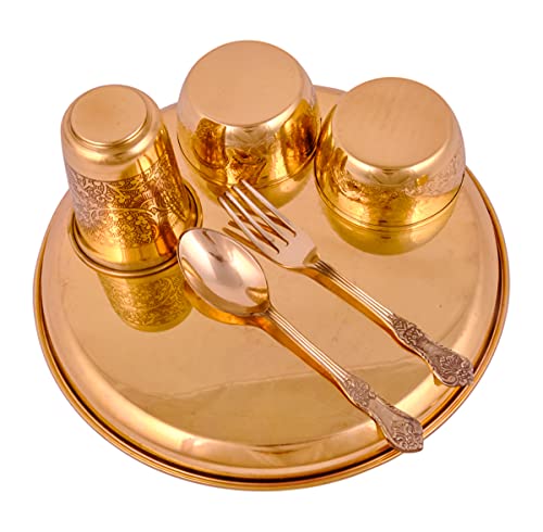 Shiv Shakti Arts® Pure Brass Thali Set | Dinner Set | Engraved Flowers Design - 6 Pieces Pital | Brass Dinnerware Set, for Gifting Diwali Spacial 3 Shiv Shakti Arts® Pure Brass Thali Set | Dinner Set | Engraved Flowers Design - 6 Pieces Pital | Brass Dinnerware Set, for Gifting Diwali Spacial - Image 3