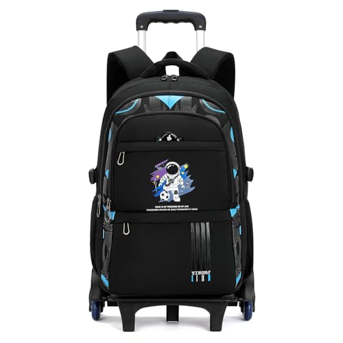 Amythe Zaino Scuola Ragazzi, 28 Litri Zaino Trolley Scuola Elementare e Media, Zaini con Ruote alla Moda per Bambini e Adolescenti per Scuola e Viaggi, 6 Ruote, Nero