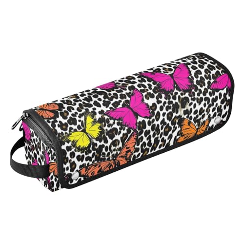 Bolsa de viaje para herramientas de cabello para mujeres y tapete resistente al calor, porta rizador, organizador para planchas y secadores, estampado colorido con mariposas y leopardo