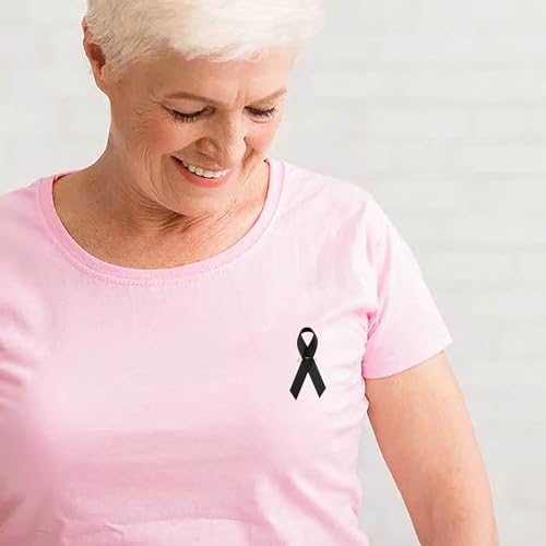 Image of 100pcs Black Ribbon Awareness Satin Pins Melanoma Cancer Skin Cancer Sleeping Disorders Awareness Pins Black Brooch with Safety Pins Funeral Ribbon Gifts for Mourning Remembrance Day