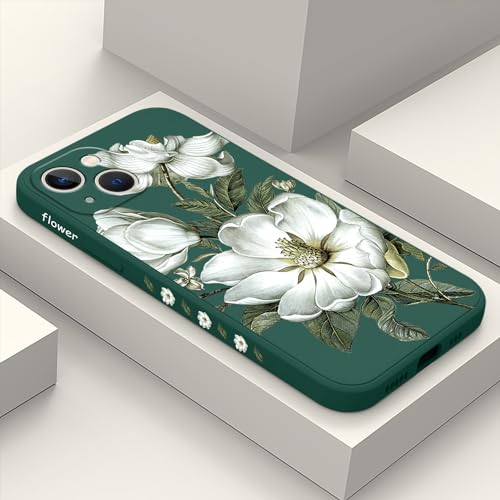 Coque iPhone 13 motif floral LEECG en silicone vert