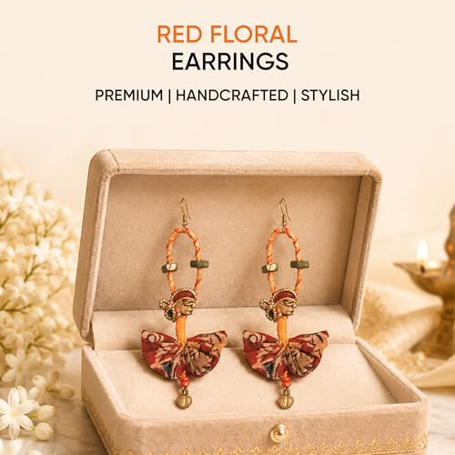Image of Royal Queen & Empress Handcrafted Tribal Dhokra Earrings Collection for Women - Wooden, Fabric & Round Statement Ethnic Designs in Multiple Colours