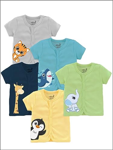 Image of minicult Set of Cotton Unisex Front Open T-Shirt with snap Buttons Pack 5 jhabla