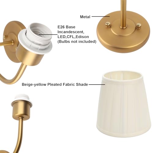 Image of Yosoan 2-Lights Linen Fabric Brass Indoor Boho Wall Sconce, E26 Flared Funnel Fabric Shade Beige Wall Mounted Vanity Hardwired Double for Bedroom Hallway Stairwell Bathroom Kitchen Island(Antique)