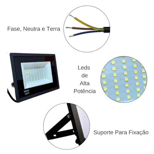 Kit 2 Refletor Projetor Holofote LED de 100W, IP66, Branco Frio Premium