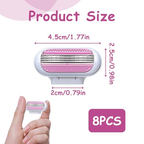 8 Piezas Recambios para Maquinilla de Depilación de Mujer, Compatibles Venus, Cuchillas de Afeitar para Mujer, 3 Hojas de Afeitar de Acero Inoxidable, Bandas Lubricantes para un Afeitado Suave, Rosa - imagen 2