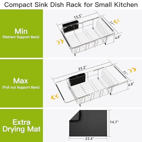 Image of JASIWAY in Sink Dish Drying Rack with Mat, Cups and Utensil Holder