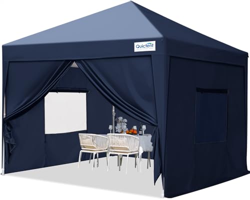 Quictent Pavillon 3x3 mit 4 Seitenteilen, Faltpavillon mit Entlüftung Wasserdicht Stabil Winterfest, Pop up Gartenpavillon mit 4 Sandsäcke, Blau