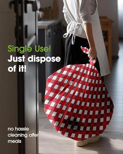 Image of Pureegg Plastic Table Cloth Disposable 10 Pack, 84'' Round Table Cloths, Party, Picnic, Decorative Gingham Tablecloths, Round, Black and White Checkered Cover, Leakproof & Sturdy, Black Plaid