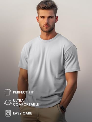 Image of NOBERO 100% Cotton T Shirts for Men Stylish | Regular Fit | Solid T Shirts for Men 180 GSM Combed Cotton | Round Neck Half Sleeve