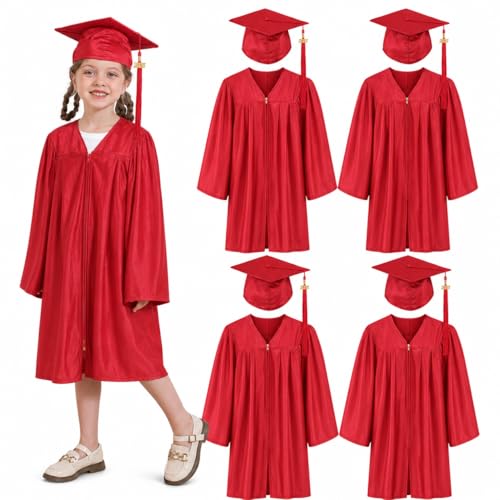 5 set Preschool & Kindergarten Graduation Cap and Gown, Shiny Kids Graduation gown with Tassel 2026+2027 Charm Red by gradois - Used condition - US$27.96