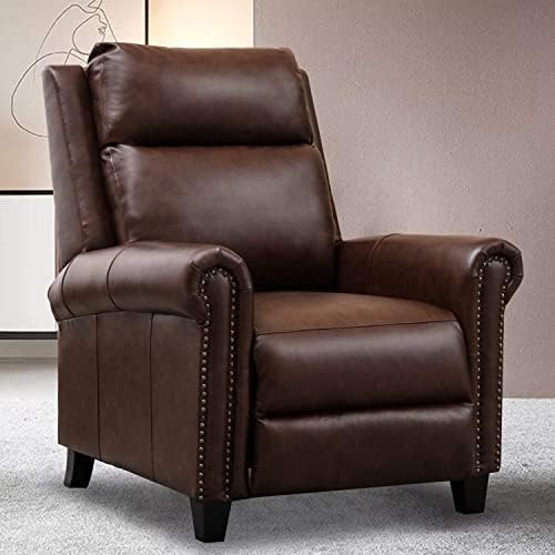 CANMOV Genuine Leather Recliner Chair, Classic and Traditional Push Back Recliner Chair with Comfortable Arms and Back for Living Room Bedroom Adjustable Single Sofa, Dark Brown
