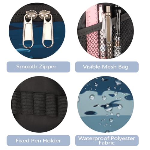 Image of Pardick Sharks Big Capacity Pencil Case Pencil Pouch with Zipper, Pen Marker Stationery Bag Art Supply Storage Organizer Box Portable Stationery Storage Bag Pen Holder for Boys Girls