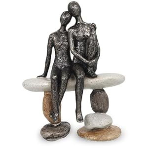 Romantic Couple Figurines Sculpture – Abstract Couple Sculpture on Stone Bench, Modern Home Decor Statue, Unique for Couple