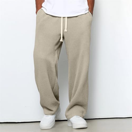 Waffle Pants for Men Textured Knit Drawstring Waist Casual Trousers Oversize Loose Fit Lightweight Comfort Jogger Sweatpants2