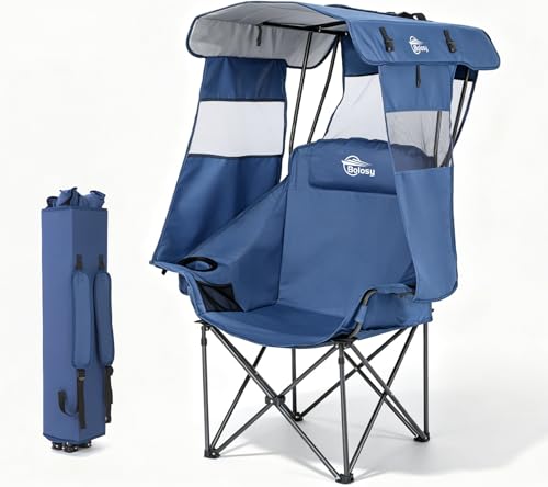 Bolosy Outdoor Chair with Canopy - Extra Large Portable Folding Chair with Shade for Camping, Beach, Picnics, Fishing, and Sports - Supports 400lbs, Blue