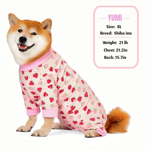 Image of Recovery Suit for Dogs Full Zipper, Four-Legged Onesie Dog Recovery Suit After Surgery Cute Soft Bodysuit Cone Alternative Male Female Neuter Anti Licking Wounds (Pink Strawberry, X-Large)