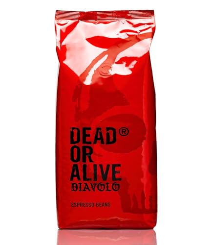 DEAD OR ALIVE Café Espresso en Grano DIAVOLO – Tueste Oscuro Extremadamente Fuerte – 100% Robusta – Baja Acidez – Estilo Nápoles – 1 kg