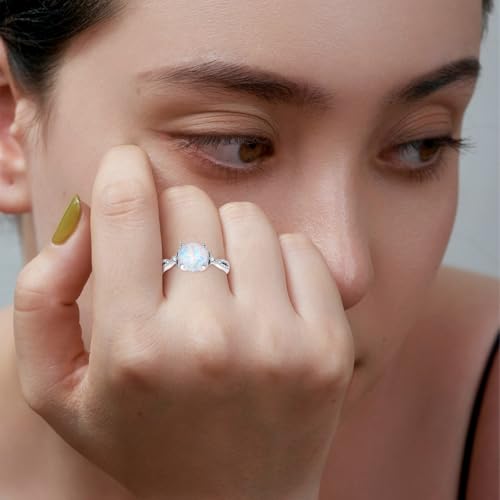2CT Round Cut Opal Engagement Rings 925 Sterling Silver Celtic Knot Genuine Opal Wedding Ring with 5A Cubic Zirconia for Women4