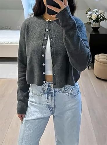 Image of Women's Cardigans Button Down Solid Color Knit Sweater Shirt Lady Lightweight Jackets Fall Winter Outfits