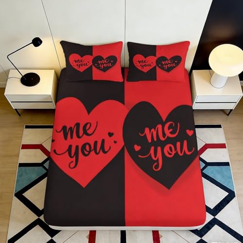 Drap housse imprimé 3D microfibre douce rouge noir protection matelas