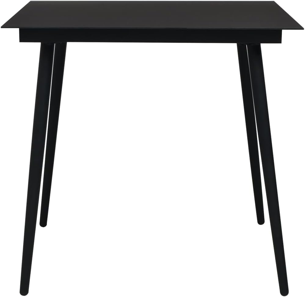 vidaXL Outdoor Dining Table, Patio Table with Glass Top, Garden Table, Garden Furniture for Front Porch Deck Lawn Backyard, Industrial, Steel Black