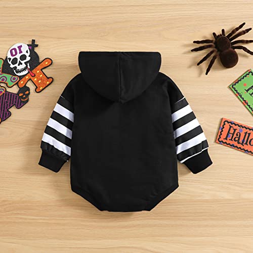 Ritatte Infant Baby Boy Girl Halloween Hooded Romper Skeleton Ghost Long Sleeve Sweatshirt Onesie Bodysuit Fall Clothes(Black,3-6Months(60) #TOP6