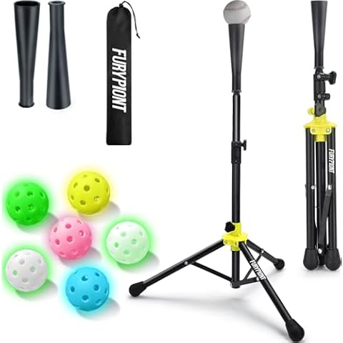 Furypiont Baseball Softball Hitting/Batting Tee,Adjustable Height Teeball Tee for Kids and Youth with Bonus Plastic Training Balls Cover