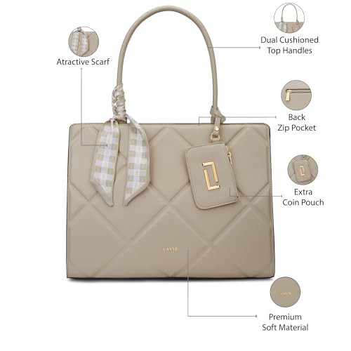 Image of Lavie Luxe Women's Quare26 Extra Large Laptop Satchel Bag | Upto 14 Inch | Satchel Handbag for Work | Ladies Purse | Stylish Shoulder Bag | Gift for Women