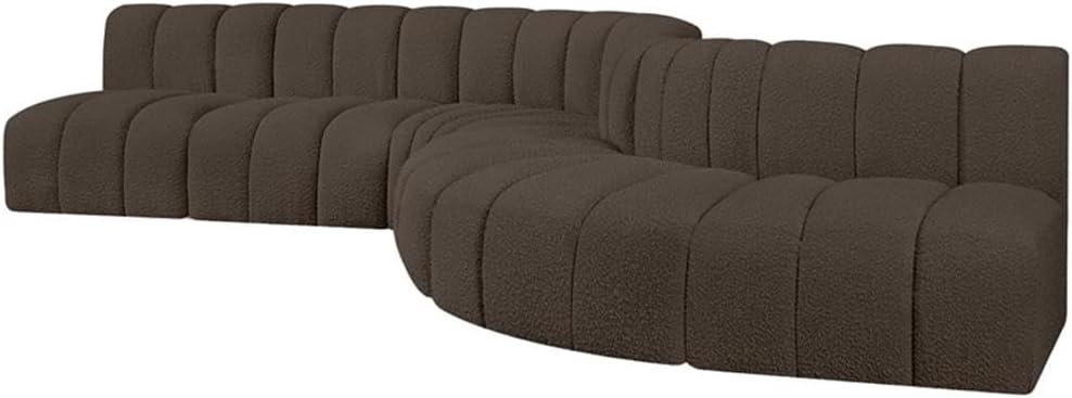 BOWERY HILL Contemporary Modular Sectional Sofa, 170" Brown Boucle Fabric Upholstery, Deep Channel Tufting, Versatile Curved Design for Living Room or Den, Comfortable and Stylish