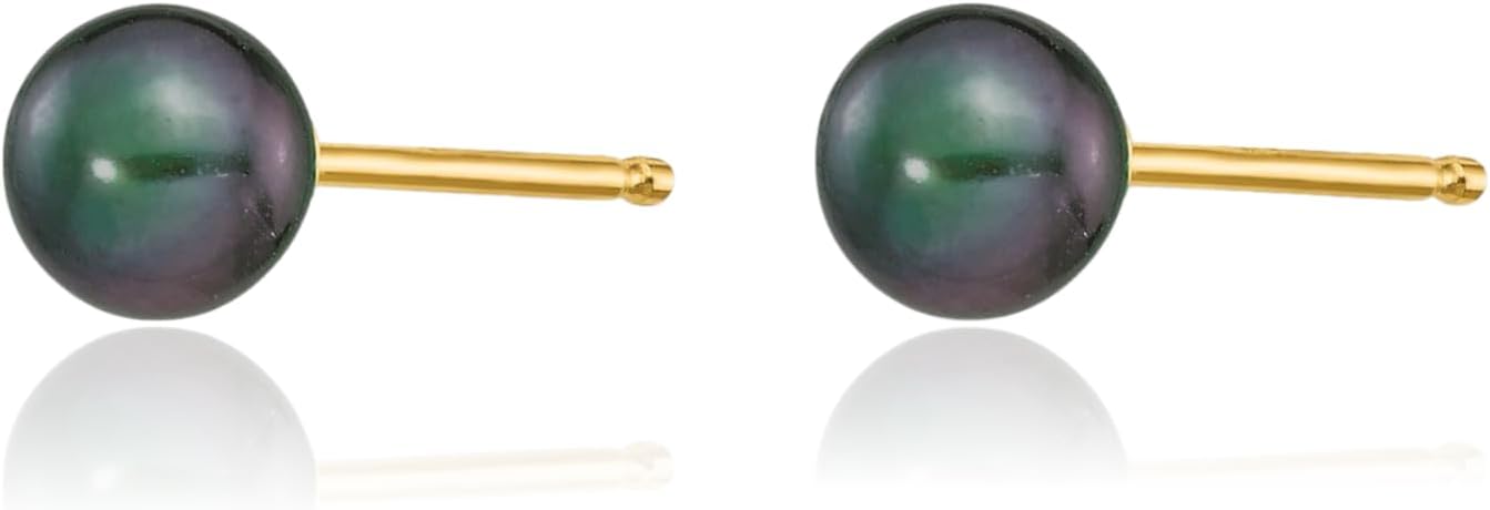 IceCarats 14K Solid Yellow Gold 4mm Freshwater Black Pearl Medium Stud Earrings Prong Set, Butterfly Back For Her