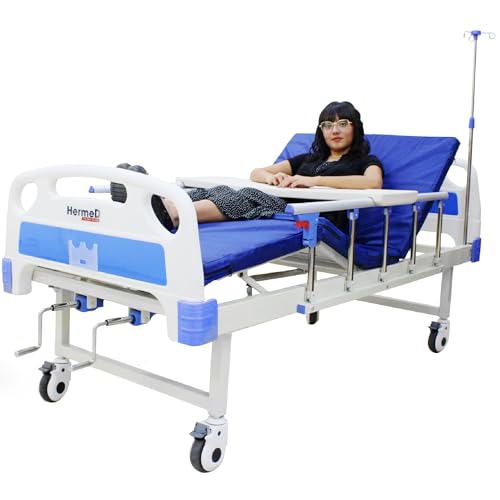 Salud, Sports HERMED Cama Hospitalaria Manual con 2 Manivelas, Incluye Colchón, Mesa Desayunadora y Porta Sueros, (Envío no Incluido)